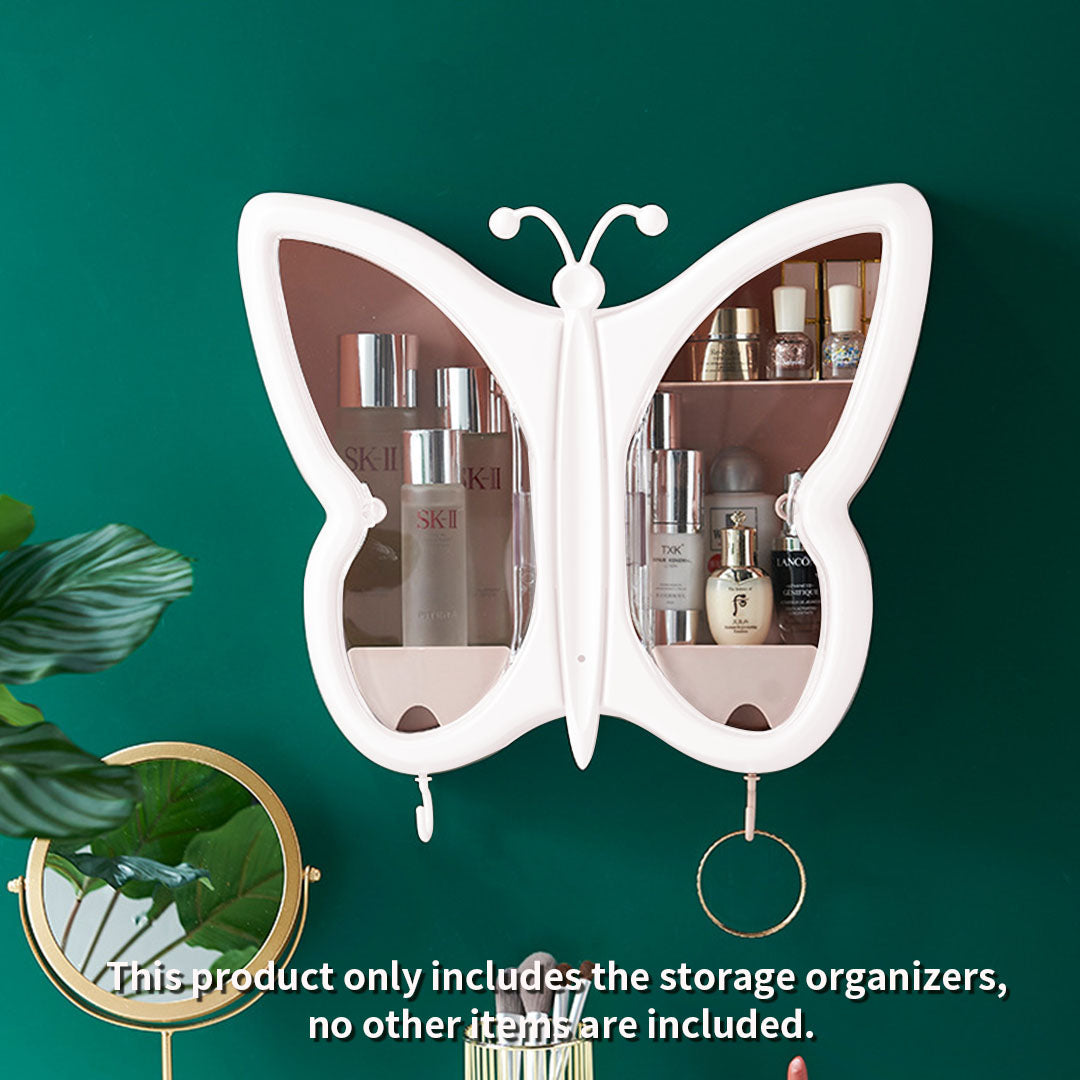 SOGA White Butterfly Shape Wall-Mounted Makeup Organiser Dustproof Waterproof Bathroom Storage Box Home Decor - Cafe Supply