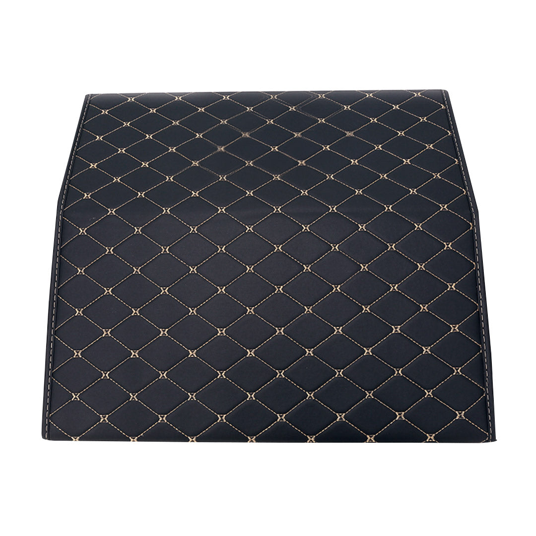 SOGA Leather Car Boot Collapsible Foldable Trunk Cargo Organizer Portable Storage Box Black/Gold Stitch Small - Cafe Supply