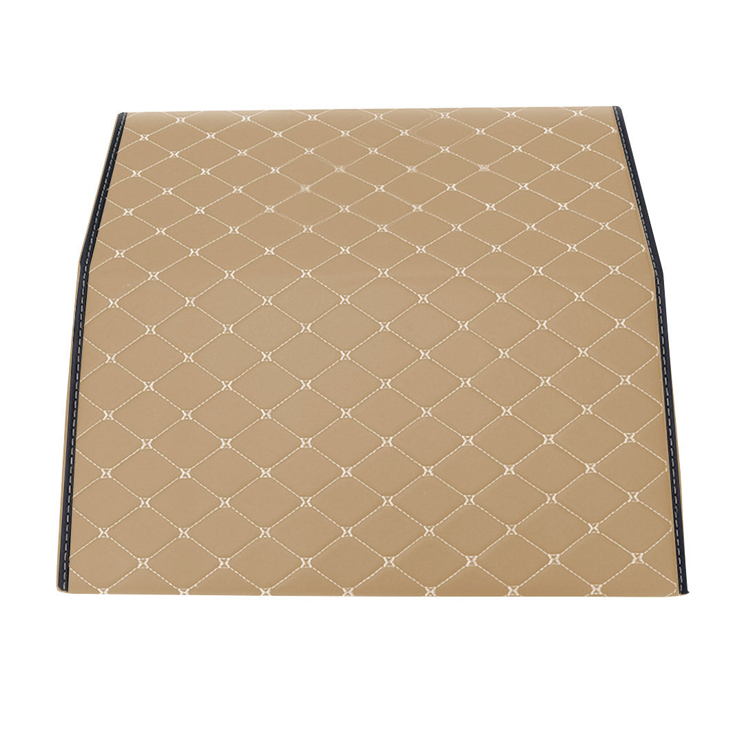 SOGA Leather Car Boot Collapsible Foldable Trunk Cargo Organizer Portable Storage Box Beige/Gold Stitch Medium - Cafe Supply