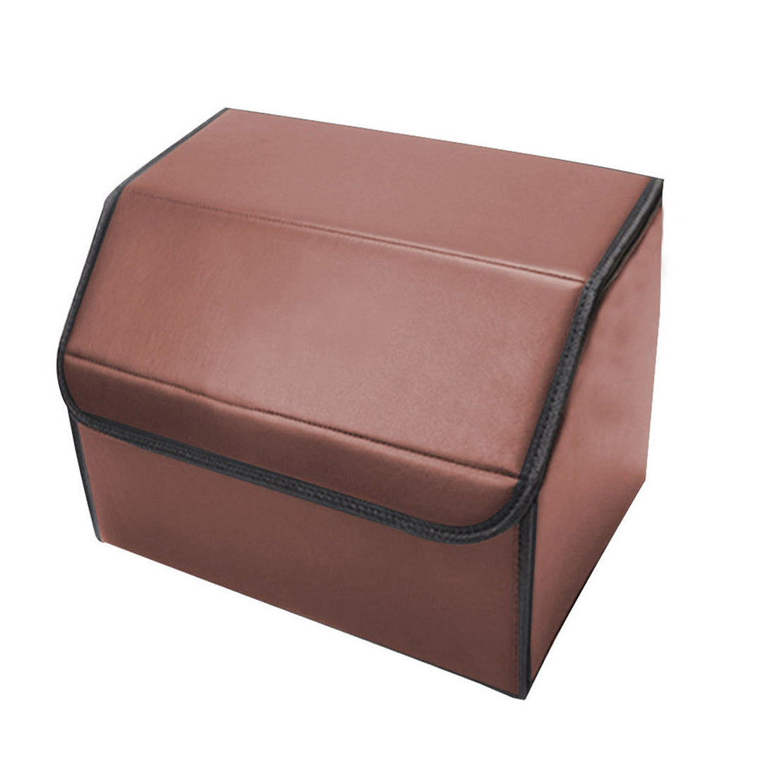SOGA 2X Leather Car Boot Collapsible Foldable Trunk Cargo Organizer Portable Storage Box Coffee Small - Cafe Supply