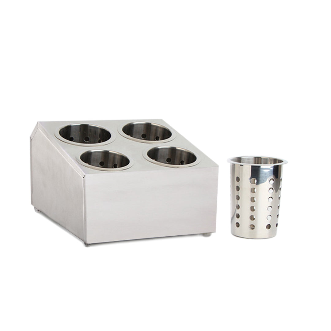SOGA 18/10 Stainless Steel Commercial Conical Utensils Square Cutlery Holder with 4 Holes - Cafe Supply