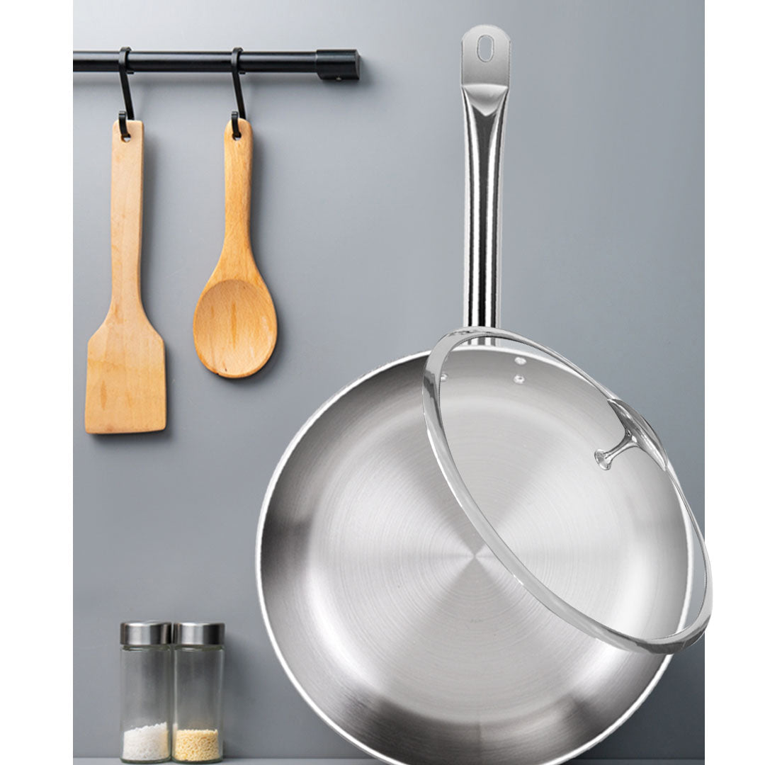 SOGA 28cm Stainless Steel Saucepan Sauce pan with Glass Lid and Helper Handle Triple Ply Base Cookware - Cafe Supply