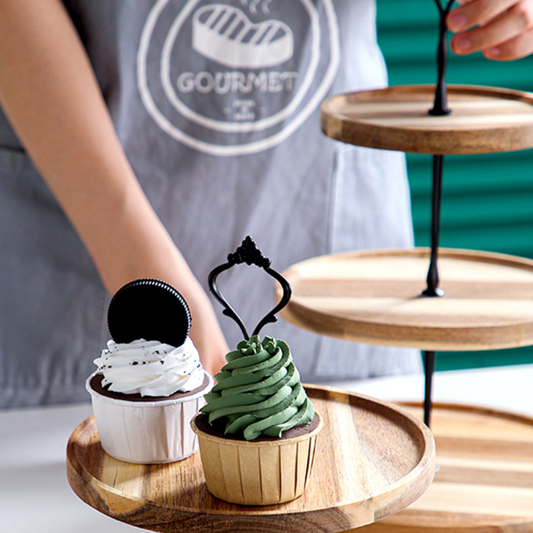 SOGA 2X 15cm 2 Tier Brown Round Wooden Acacia Dessert Tray Cake Snacks Cupcake Stand Buffet Serving Countertop Decor - Cafe Supply