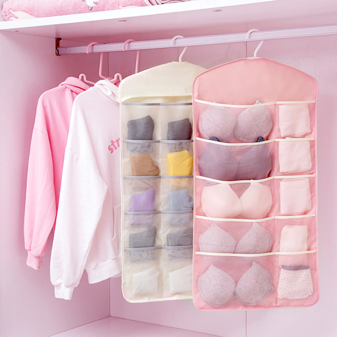 SOGA 2X Pink Double Sided Hanging Storage Bag Underwear Bra Socks Mesh Pocket Hanger Home Organiser - Cafe Supply