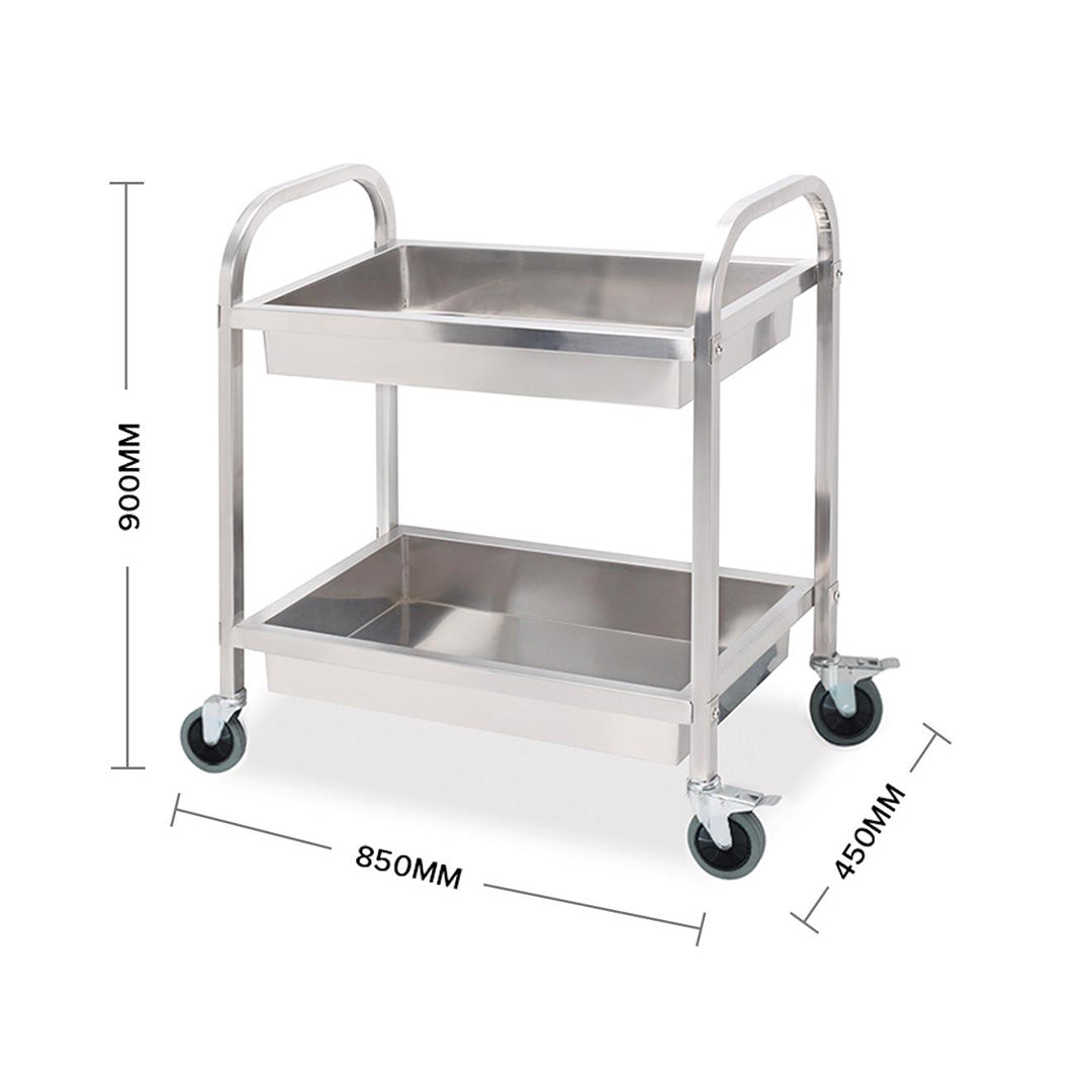 SOGA 2X 2 Tier 85x45x90cm Stainless Steel Kitchen Trolley Bowl Collect Service Food Cart Medium - Cafe Supply