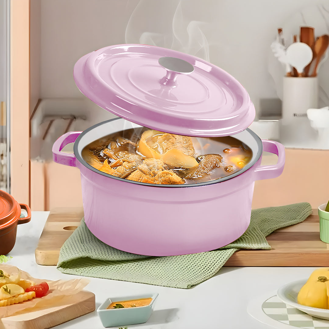 SOGA 2X 22cm Pink Cast Iron Ceramic Stewpot Casserole Stew Cooking Pot With Lid - Cafe Supply