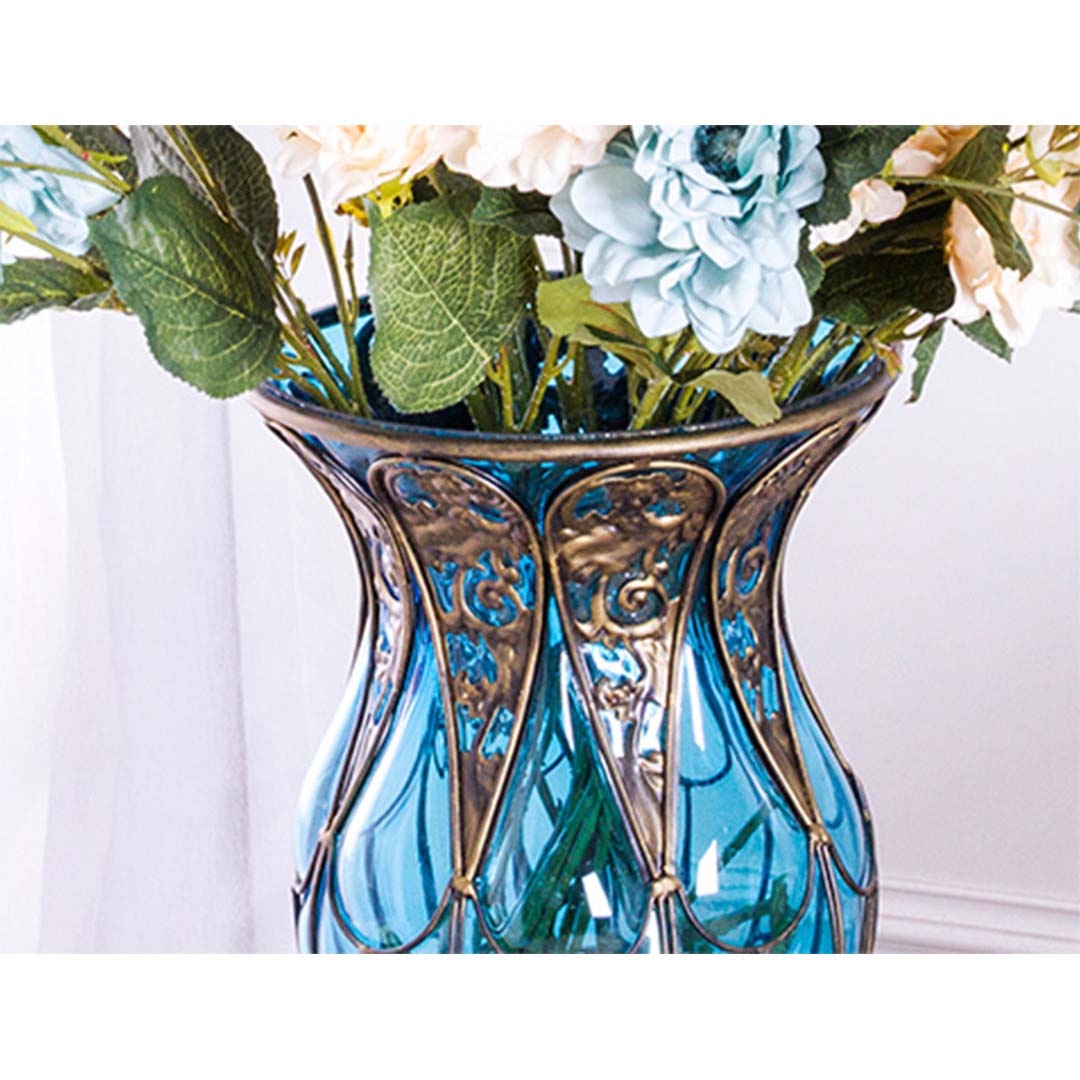 SOGA 85cm Green Glass Floor Vase with Tall Metal Flower Stand - Cafe Supply