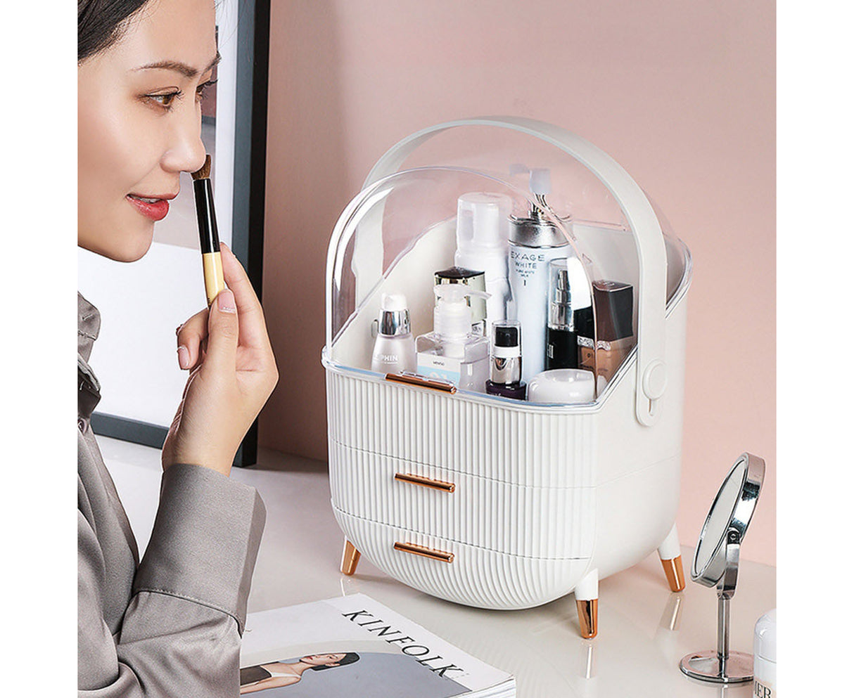 SOGA 2X 29cm White Countertop Makeup Cosmetic Storage Organiser Skincare Holder Jewelry Storage Box with Handle - Cafe Supply