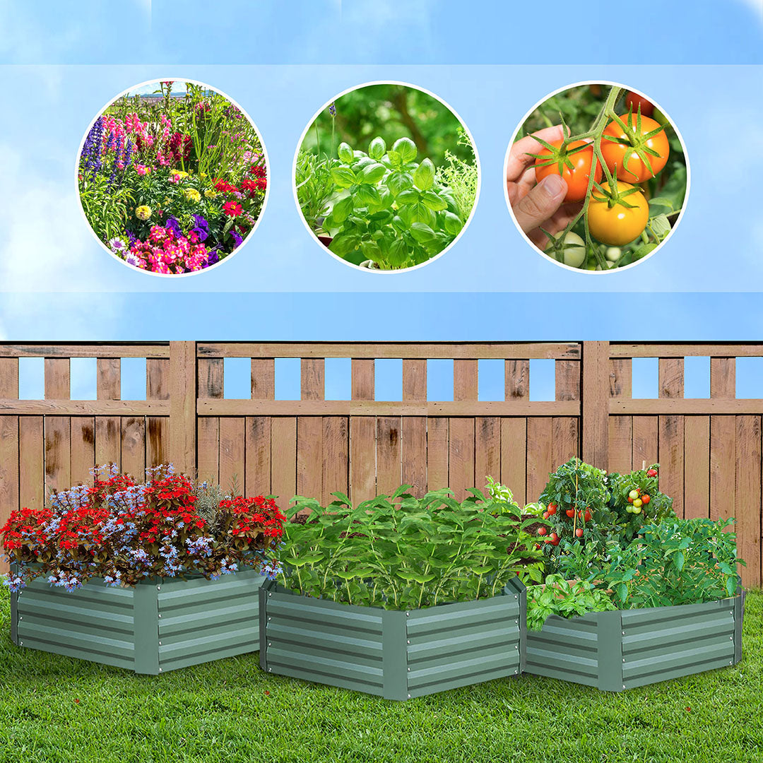 SOGA 2X 60cm Hexagon Shape Galvanised Raised Garden Bed Vegetable Herb Flower Outdoor Planter Box - Cafe Supply