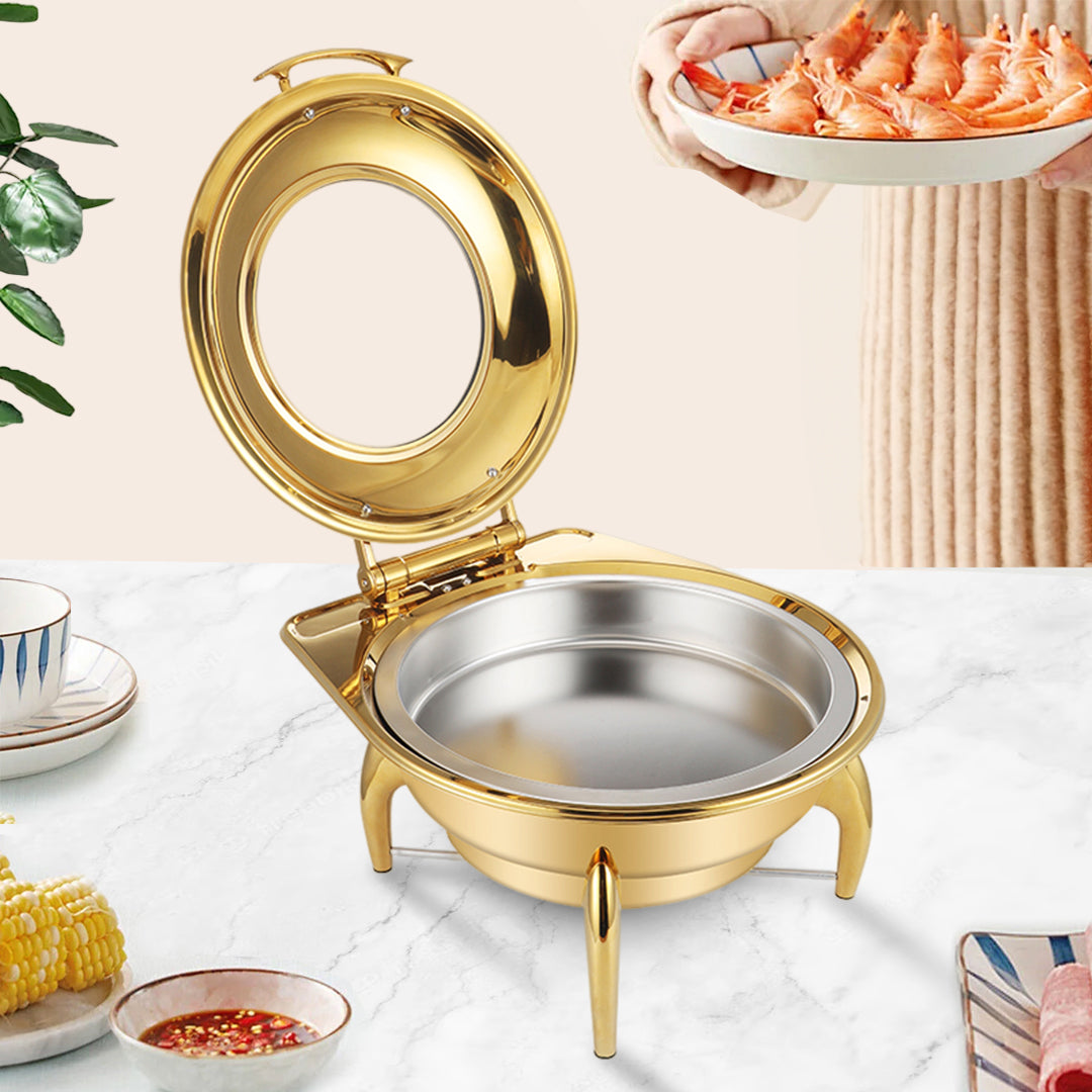 SOGA Gold Plated Stainless Steel Round Chafing Dish Tray Buffet Cater Food Warmer Chafer with Top Lid - Cafe Supply