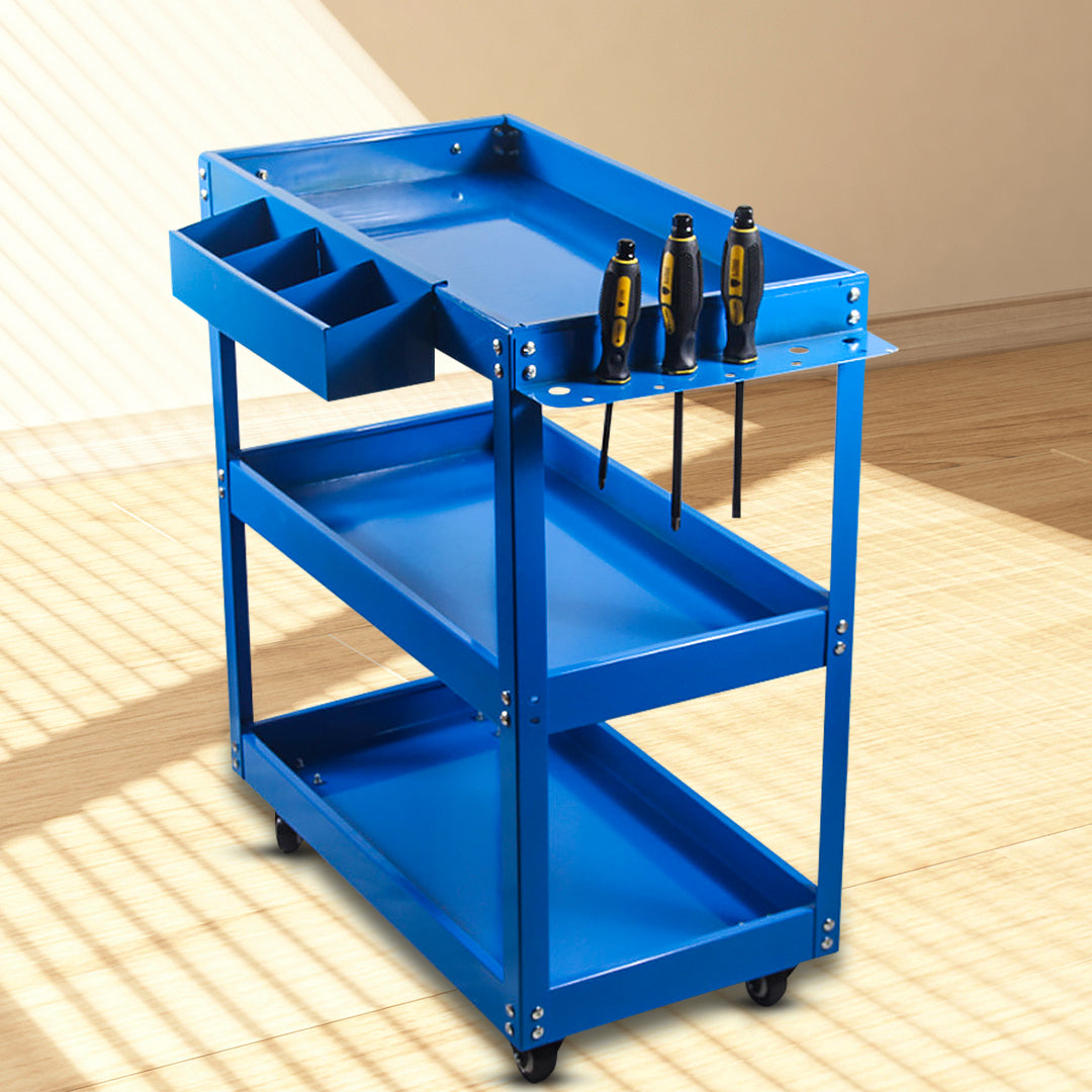 SOGA 3 Tier Tool Storage Cart Portable Service Utility Heavy Duty Mobile Trolley Blue - Cafe Supply