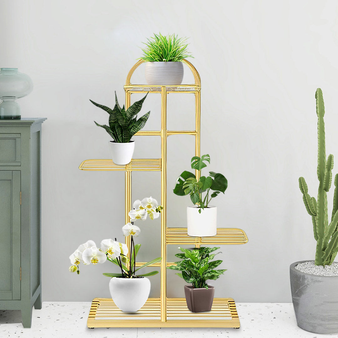 SOGA 2X 4 Tier 5 Pots Gold Metal Plant Stand Flowerpot Display Shelf Rack Indoor Home Office Decor - Cafe Supply