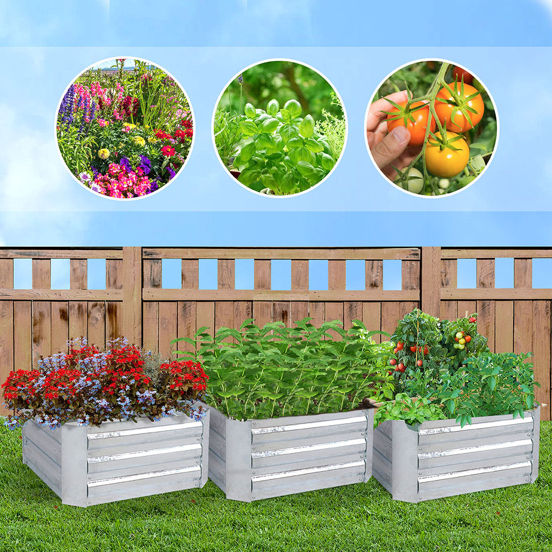 SOGA 2X 60cm Square Galvanised Raised Garden Bed Vegetable Herb Flower Outdoor Planter Box - Cafe Supply
