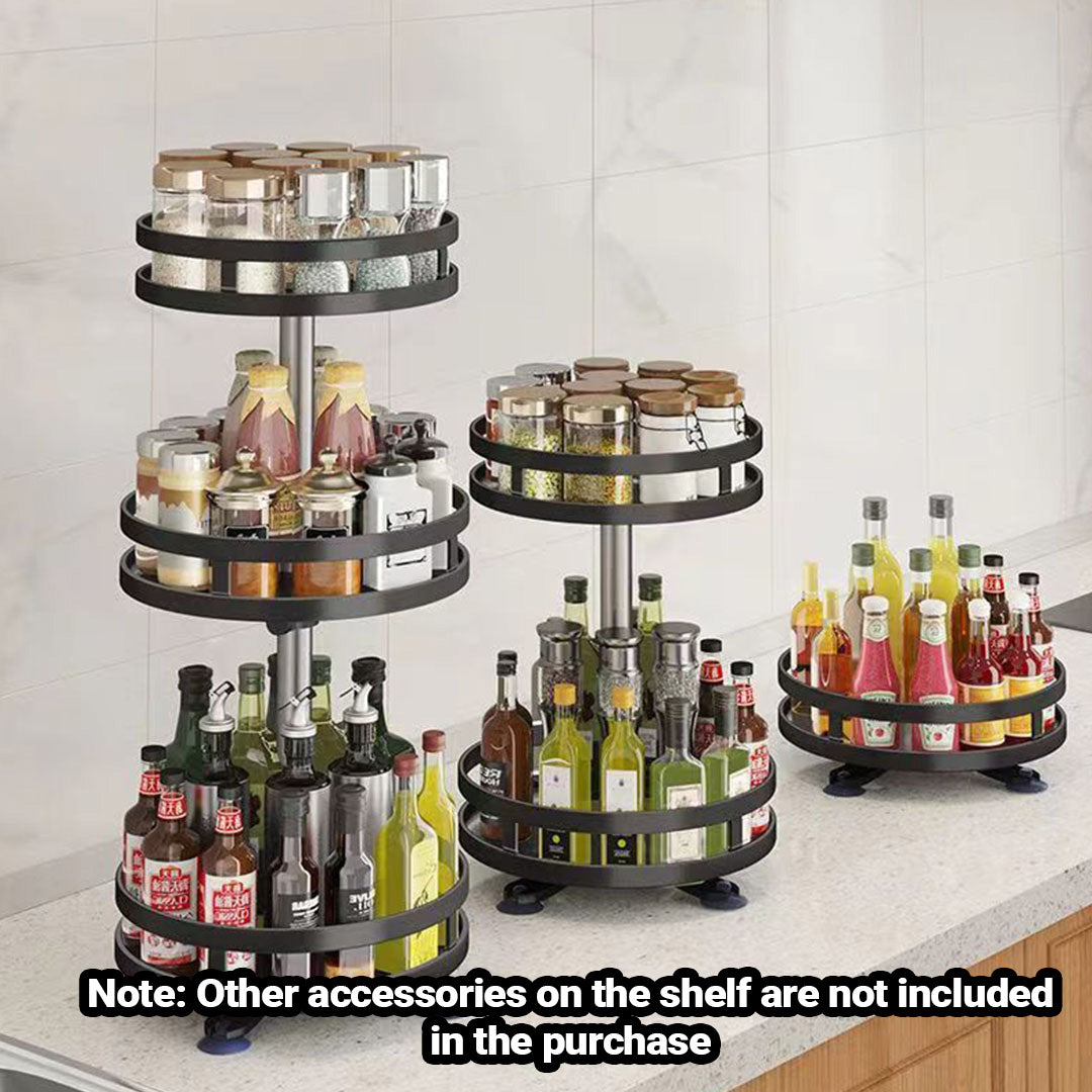 SOGA 2 Tier Steel Black Round Rotating Multi-Function Kitchen Portable Storage Spice Seasoning Kitchen Countertop Organiser Shelf - Cafe Supply