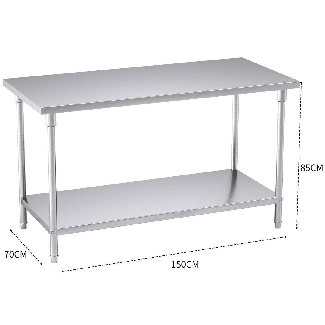 SOGA 150*70*85cm Commercial Catering Kitchen Stainless Steel Prep Work Bench - Cafe Supply