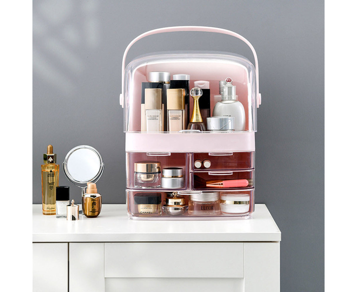 SOGA 2X 3 Tier Pink Countertop Makeup Cosmetic Storage Organiser Skincare Holder Jewelry Storage Box with Handle - Cafe Supply