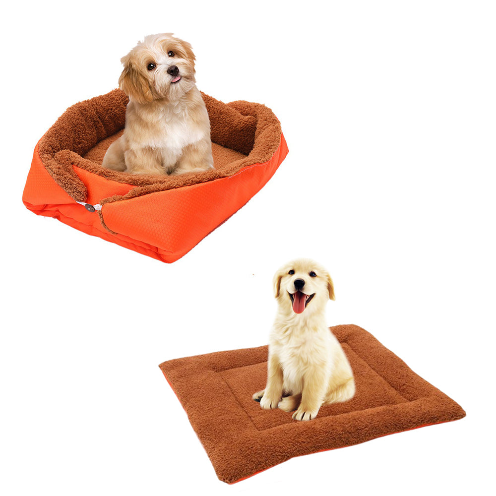 SOGA 2X Orange Dual-purpose Cushion Nest Cat Dog Bed Warm Plush Kennel Mat Pet Home Travel Essentials - Cafe Supply