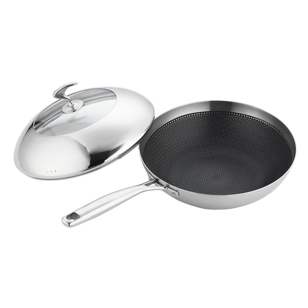 SOGA 2X 18/10 Stainless Steel Fry Pan 30cm Frying Pan Top Grade Cooking Non Stick Interior Skillet with Lid - Cafe Supply