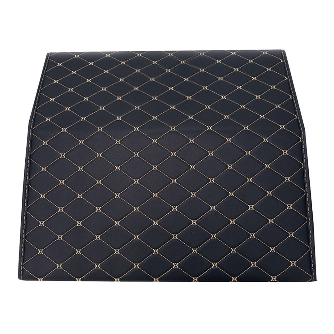 SOGA 2X Leather Car Boot Collapsible Foldable Trunk Cargo Organizer Portable Storage Box Black/Gold Stitch Medium - Cafe Supply