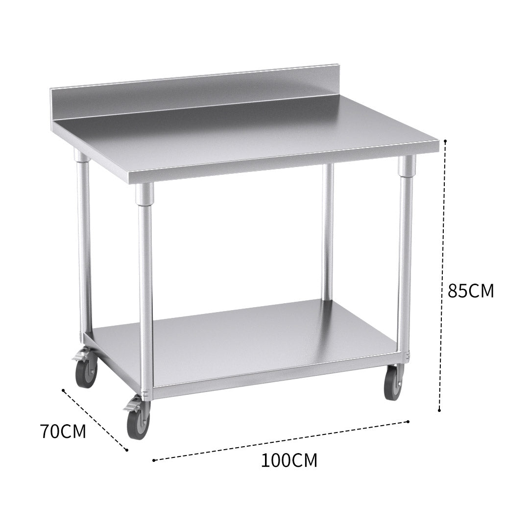 SOGA 100cm Commercial Catering Kitchen Stainless Steel Prep Work Bench Table with Backsplash and Caster Wheels - Cafe Supply