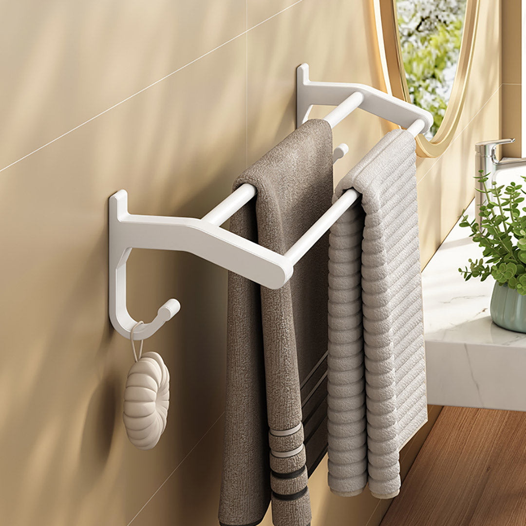 SOGA 2X 52cm White Wall-Mounted Double Pole Towel Holder Bathroom Organiser Rail Hanger with Hooks - Cafe Supply