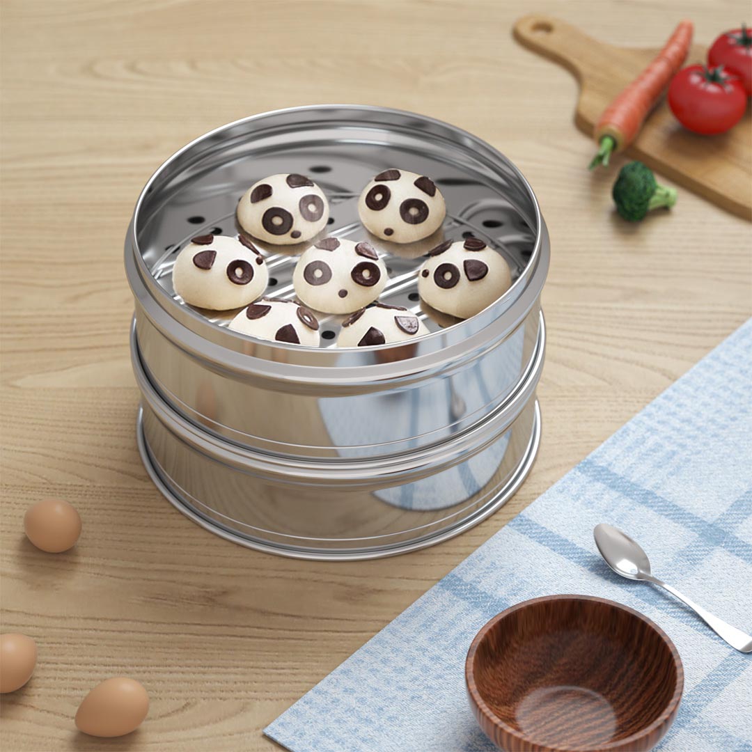 SOGA 2X 3 Tier Stainless Steel Steamers With Lid Work inside of Basket Pot Steamers 25cm - Cafe Supply