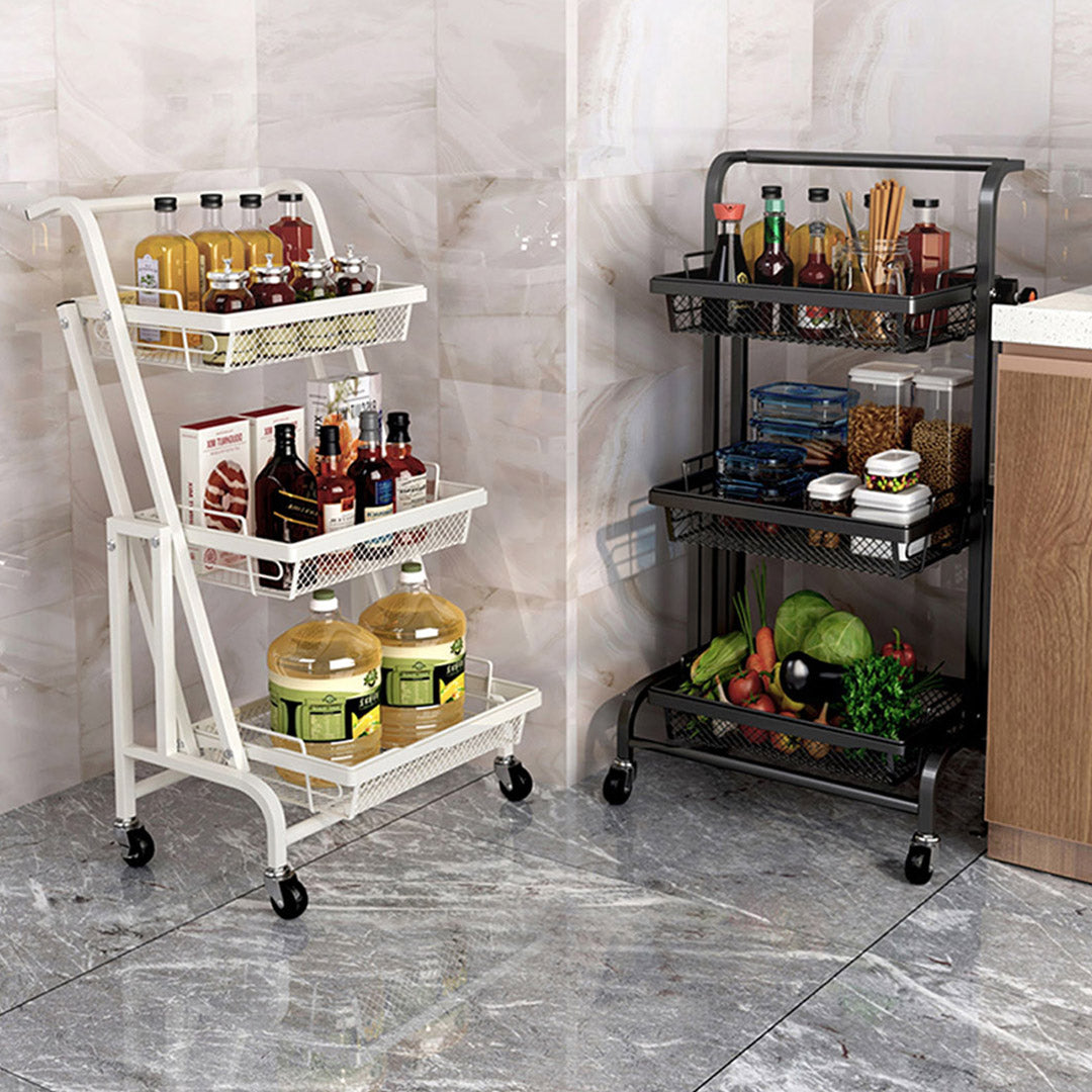 SOGA 2X 3 Tier Steel Black Adjustable Kitchen Cart Multi-Functional Shelves Portable Storage Organizer with Wheels - Cafe Supply