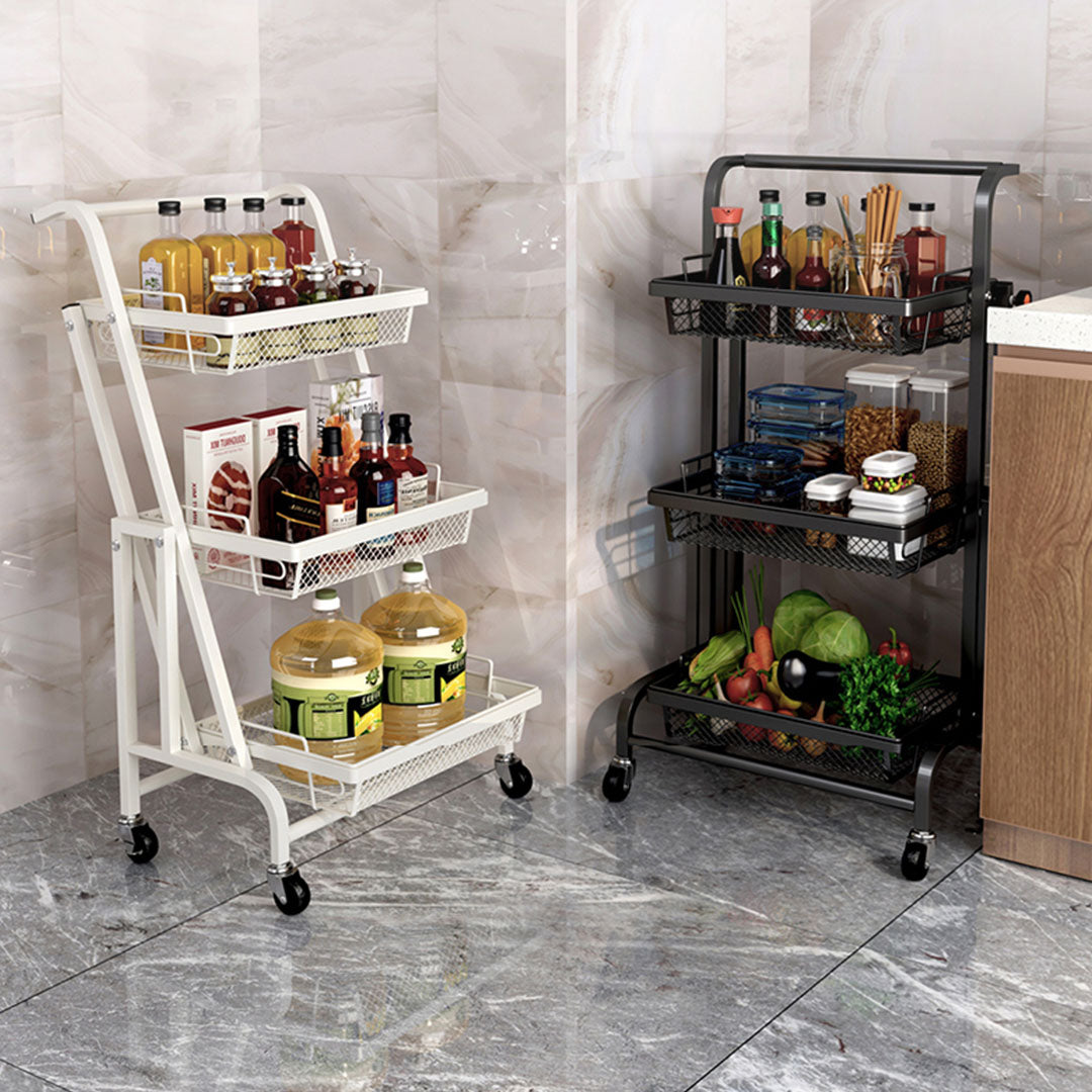 SOGA 3 Tier Steel Black Adjustable Kitchen Cart Multi-Functional Shelves Portable Storage Organizer with Wheels - Cafe Supply