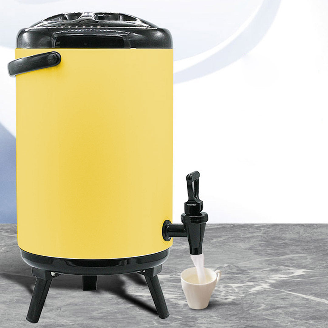 SOGA 10L Stainless Steel Insulated Milk Tea Barrel Hot and Cold Beverage Dispenser Container with Faucet Yellow - Cafe Supply