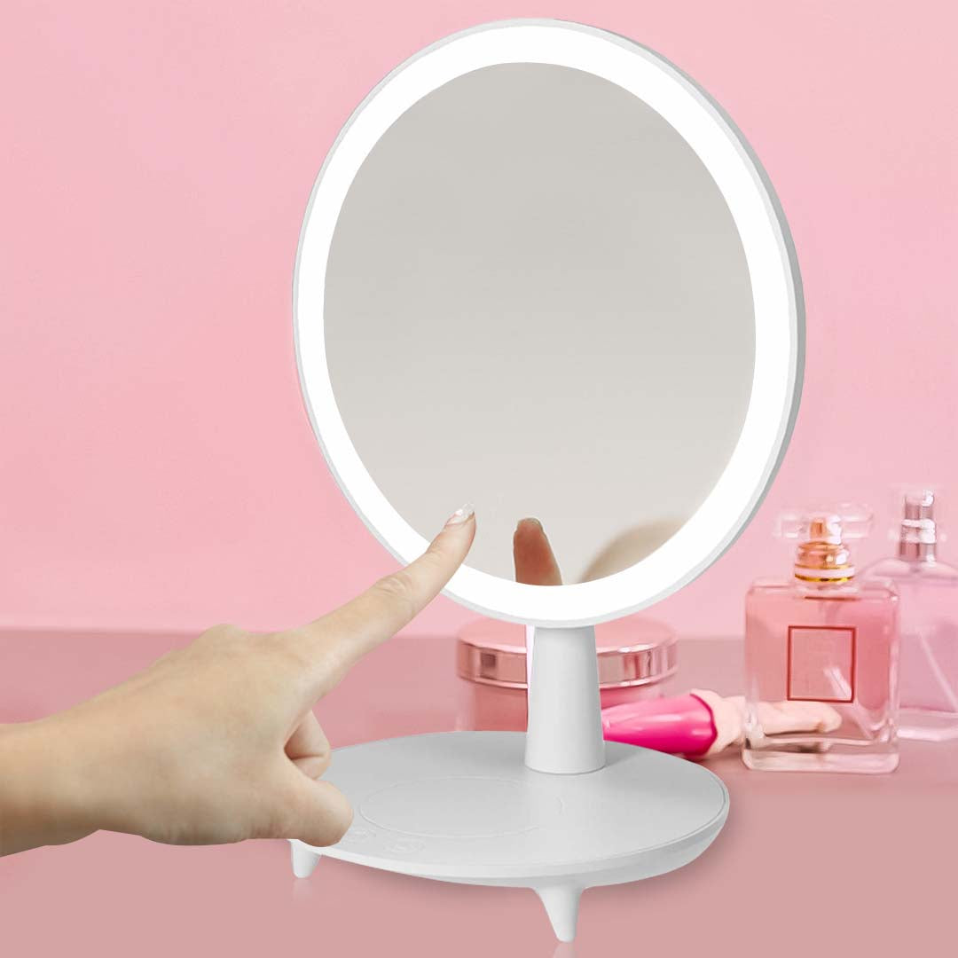 SOGA Round White Rechargeable LED Light Makeup Mirror Tabletop Vanity Home Decor - Cafe Supply