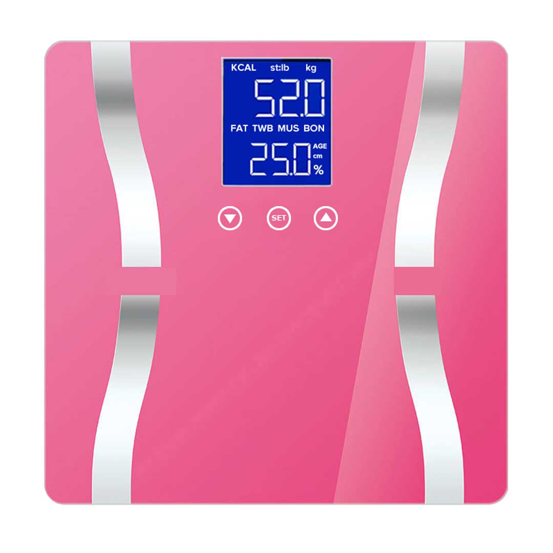 SOGA 2X Glass LCD Digital Body Fat Scale Bathroom Electronic Gym Water Weighing Scales Pink - Cafe Supply
