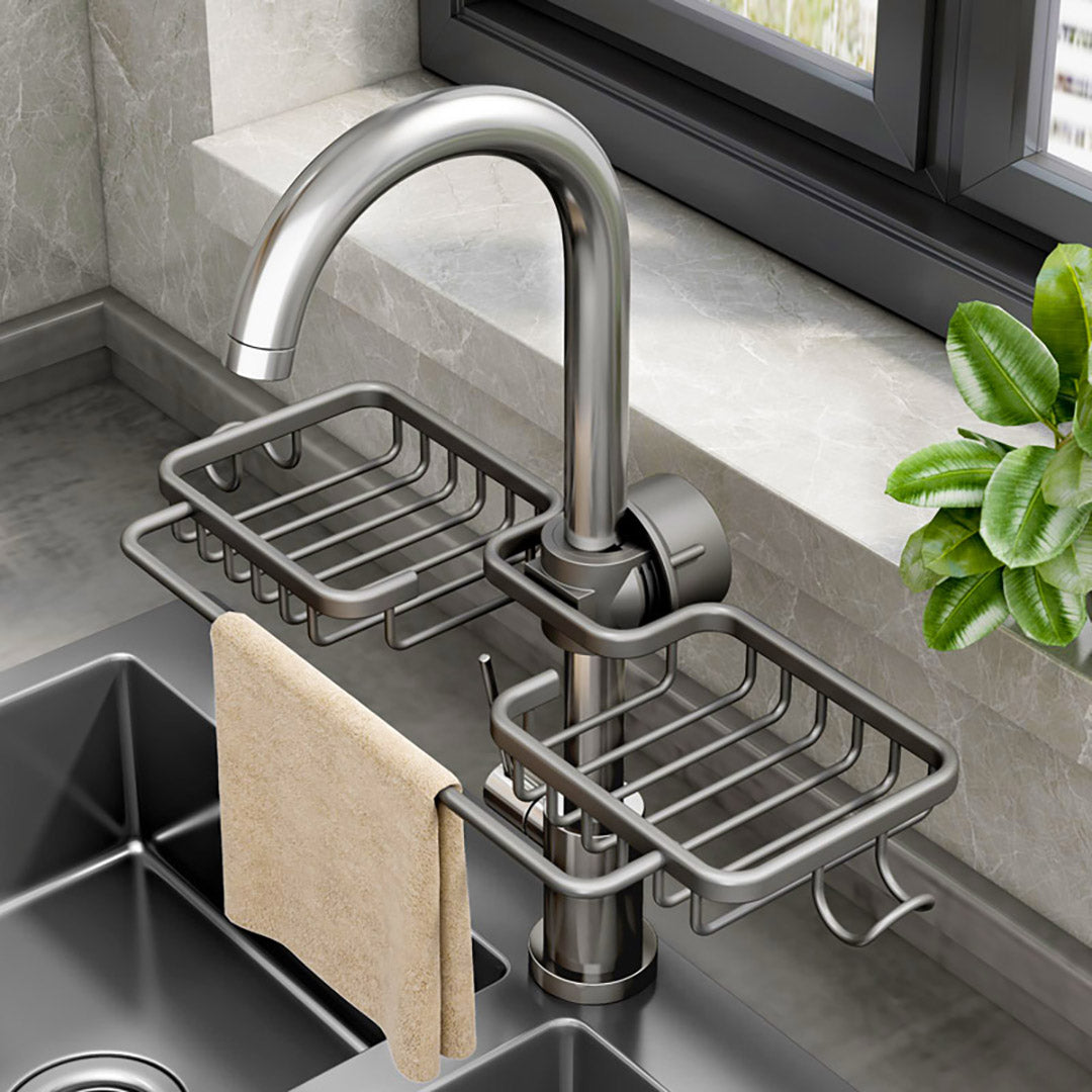 SOGA Dark Grey Kitchen Sink Organiser Faucet Soap Sponge Caddy Rack Drainer with Towel Bar Holder - Cafe Supply