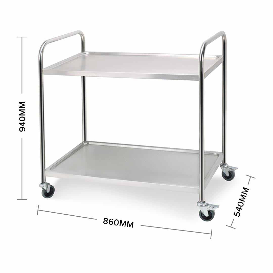 SOGA 2X 2 Tier 86x54x94cm Stainless Steel Kitchen Dinning Food Cart Trolley Utility Round Large - Cafe Supply