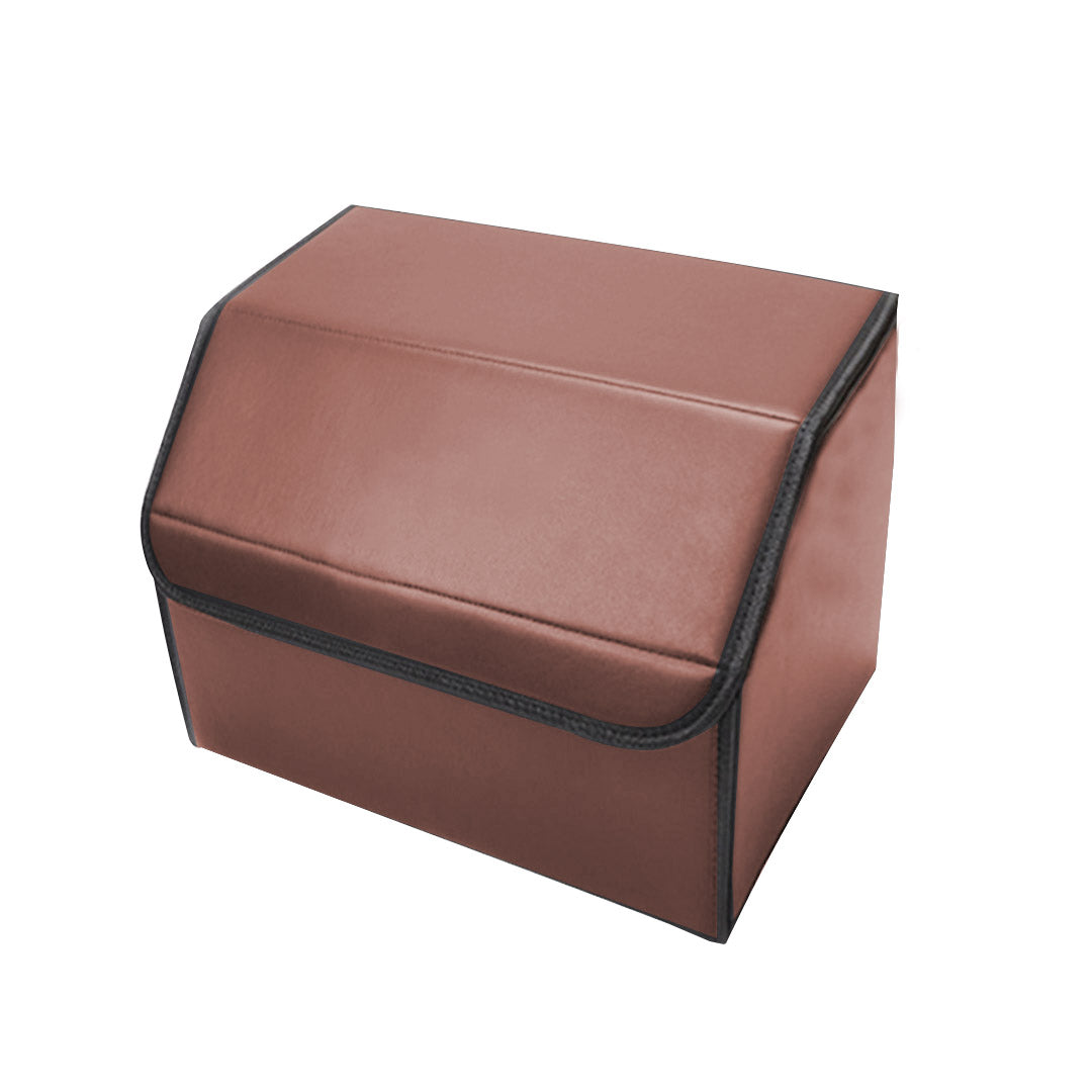 SOGA Leather Car Boot Collapsible Foldable Trunk Cargo Organizer Portable Storage Box Coffee Small - Cafe Supply
