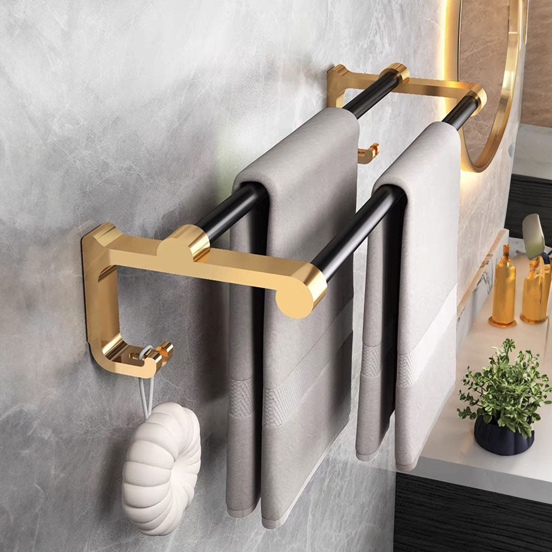 SOGA 61cm Wall-Mounted Double Pole Towel Holder Bathroom Organiser Rail Hanger with Hooks - Cafe Supply