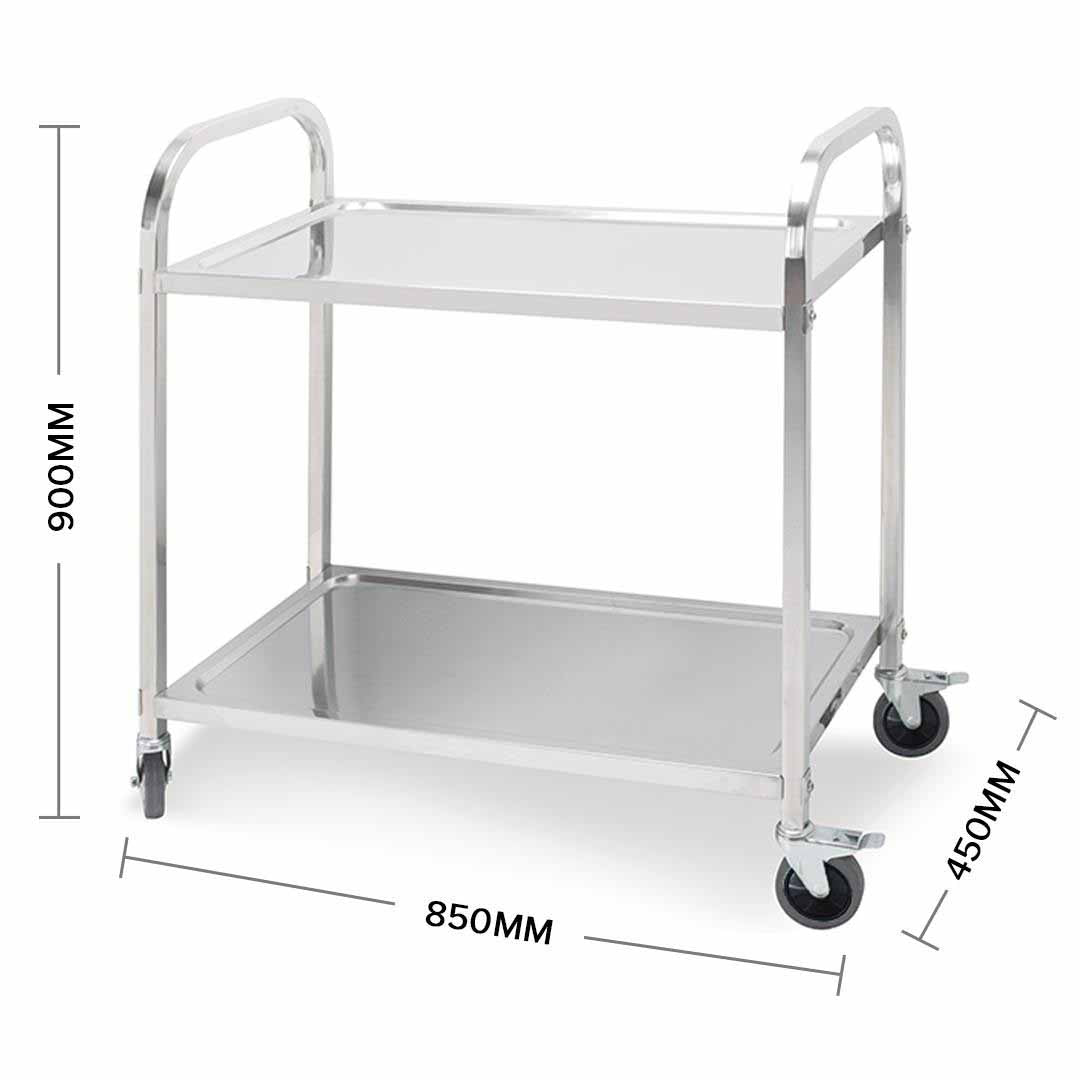SOGA 2 Tier 85x45x90cm Stainless Steel Kitchen Dining Food Cart Trolley Utility Medium - Cafe Supply