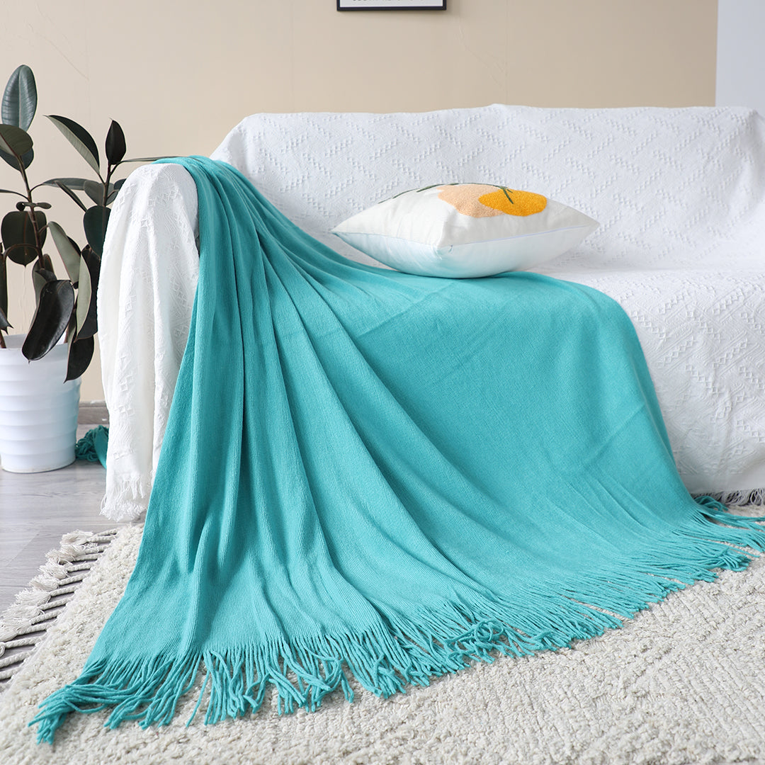 SOGA 2X Teal Acrylic Knitted Throw Blanket Solid Fringed Warm Cozy Woven Cover Couch Bed Sofa Home Decor - Cafe Supply