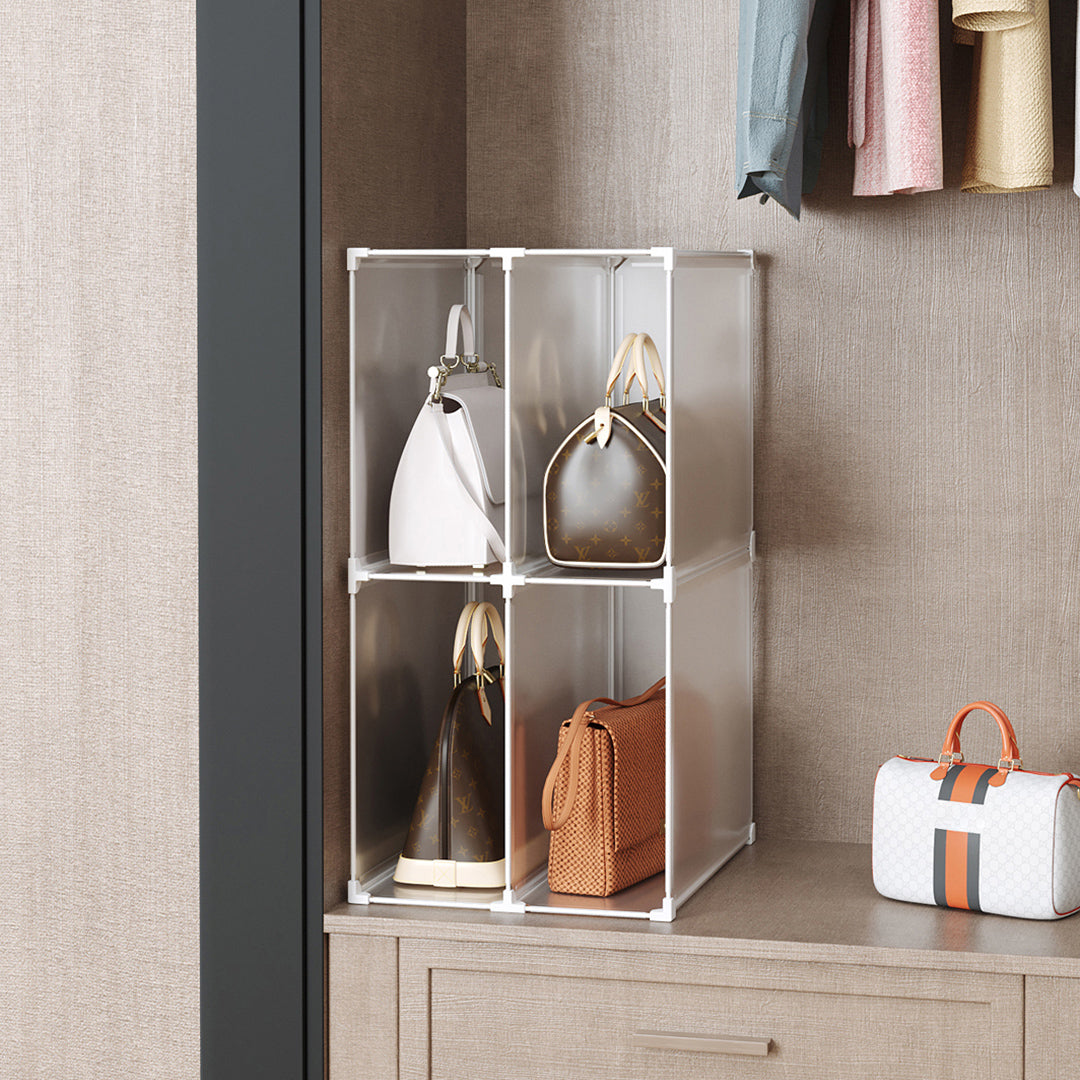 SOGA 3 Tier Multifunctional PP Plastic Bag Box Portable Cubby DIY Storage Shelves Stackable Handbag Purse Organiser - Cafe Supply