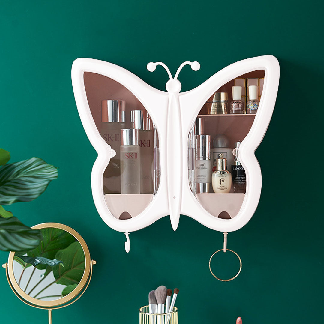 SOGA 2X White Butterfly Shape Wall-Mounted Makeup Organiser Dustproof Waterproof Bathroom Storage Box Home Decor - Cafe Supply