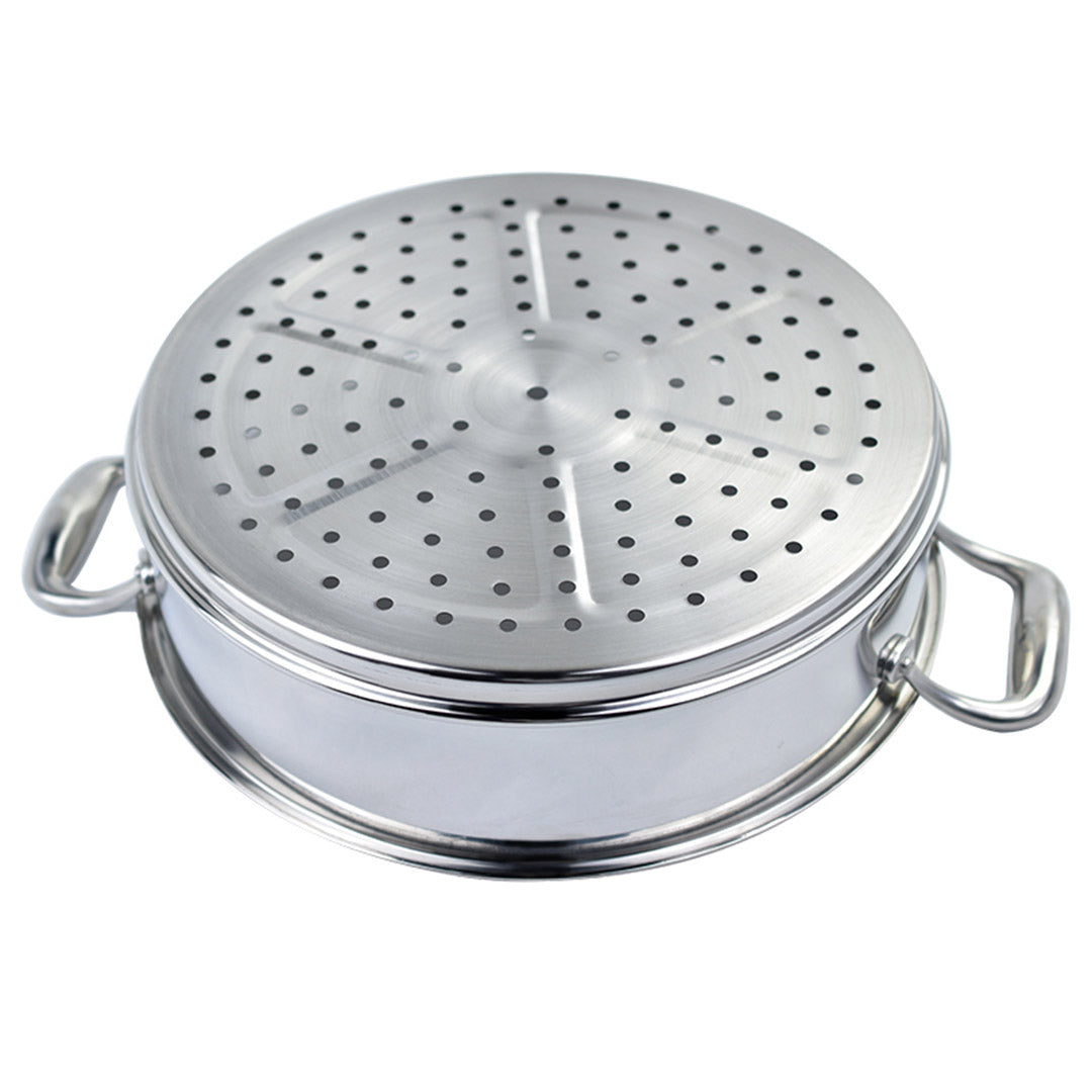 SOGA 3 Tier 30cm Heavy Duty Stainless Steel Food Steamer Vegetable Pot Stackable Pan Insert with Glass Lid - Cafe Supply