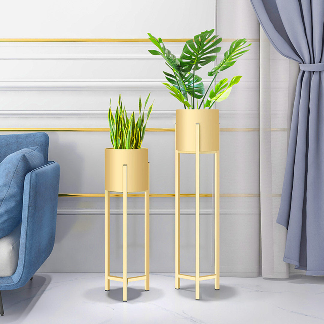 SOGA 2X 75cm Gold Metal Plant Stand with Flower Pot Holder Corner Shelving Rack Indoor Display - Cafe Supply