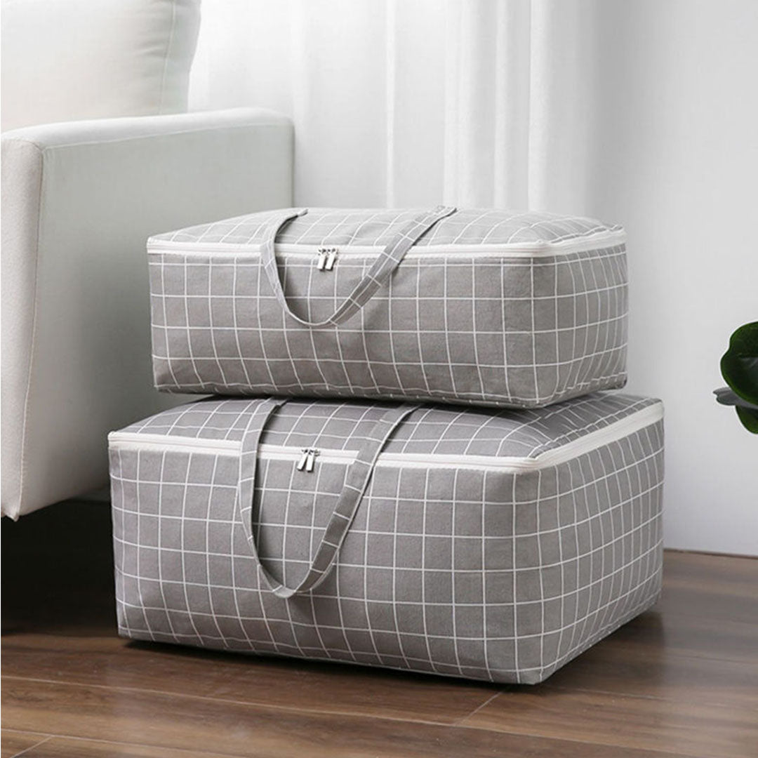 SOGA 2X Grey Plaid Large Storage Luggage Bag Double Zipper Foldable Travel Organiser Essentials - Cafe Supply