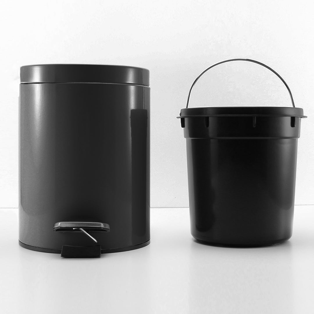 SOGA 2X Foot Pedal Stainless Steel Rubbish Recycling Garbage Waste Trash Bin Round 12L Black - Cafe Supply