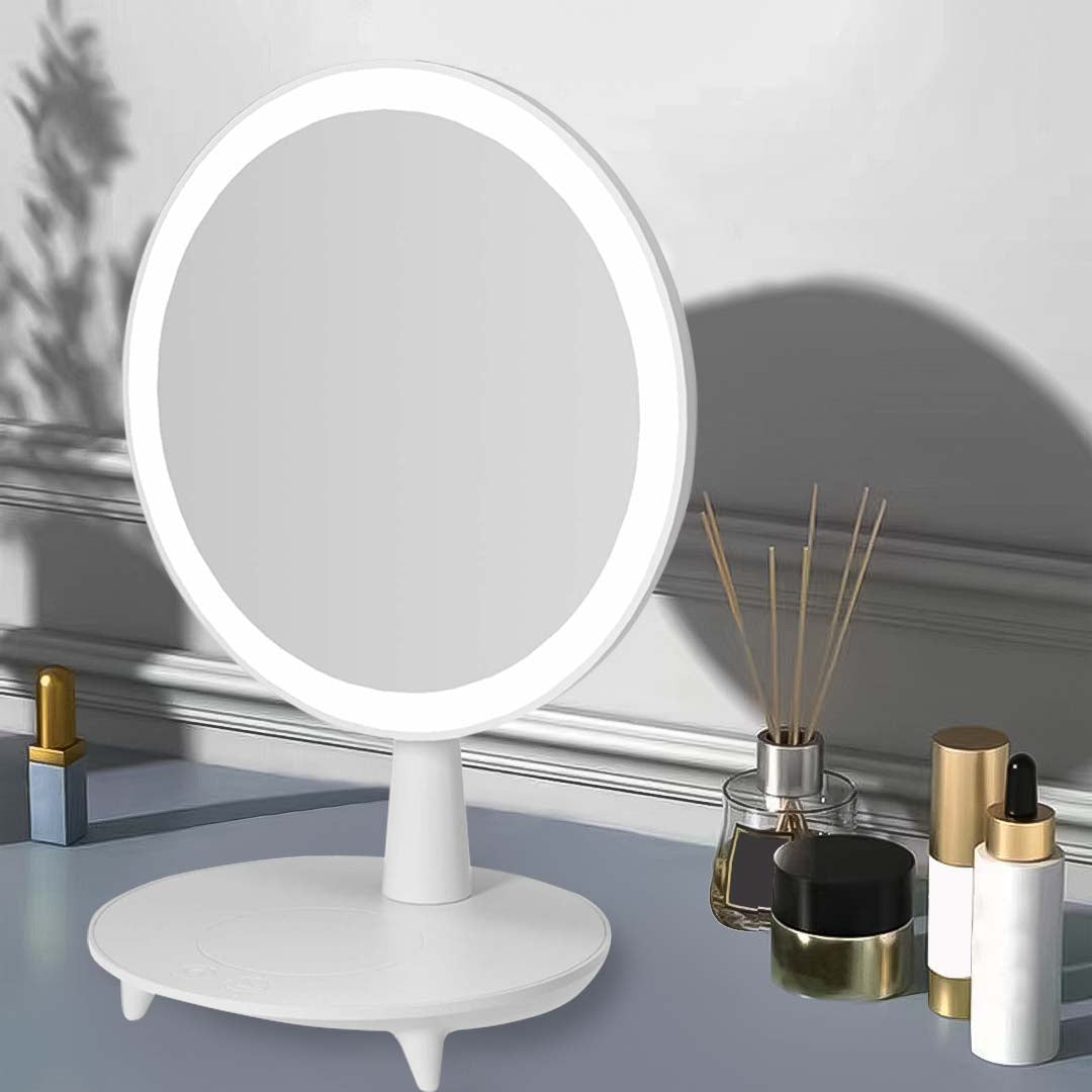 SOGA Round White Rechargeable LED Light Makeup Mirror Tabletop Vanity Home Decor - Cafe Supply