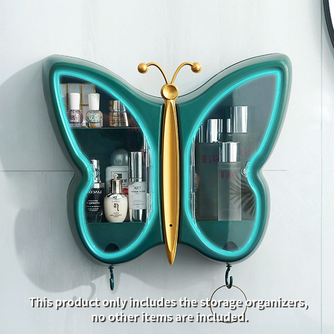 SOGA Green Butterfly Shape Wall-Mounted Makeup Organiser Dustproof Waterproof Bathroom Storage Box Home Decor - Cafe Supply