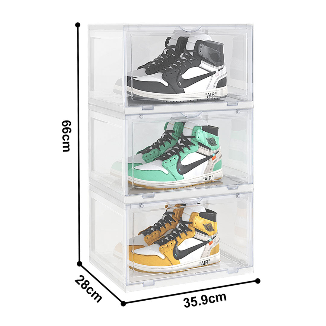 SOGA 2X 3 Tier Transparent Portable Shoe Organiser Sneaker Footwear Folding Plastic Bin Stackable Storage Box with Magnetic Door - Cafe Supply