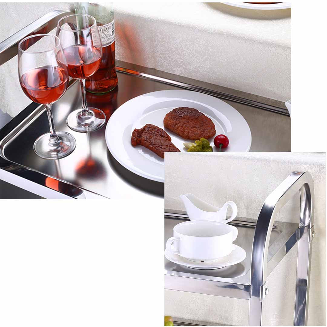 SOGA 2 Tier 85x45x90cm Stainless Steel Kitchen Dining Food Cart Trolley Utility Medium - Cafe Supply
