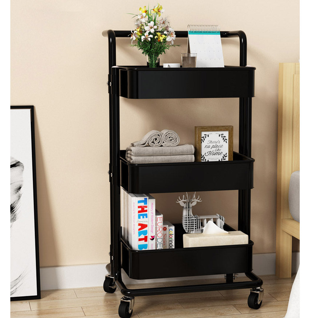 SOGA 2X 3 Tier Steel Black Movable Kitchen Cart Multi-Functional Shelves Portable Storage Organizer with Wheels - Cafe Supply