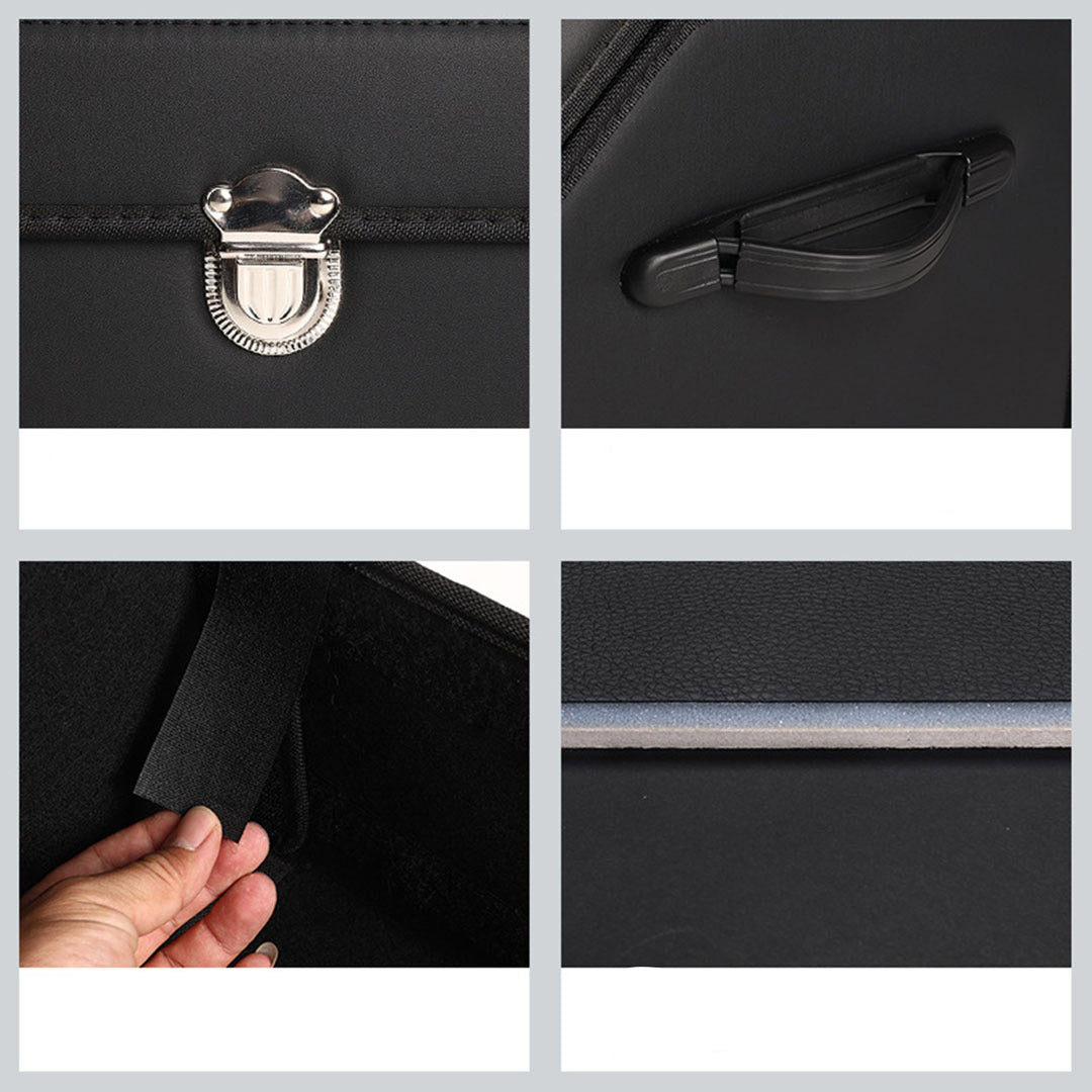 SOGA 2X Leather Car Boot Collapsible Foldable Trunk Cargo Organizer Portable Storage Box With Lock Black Small - Cafe Supply