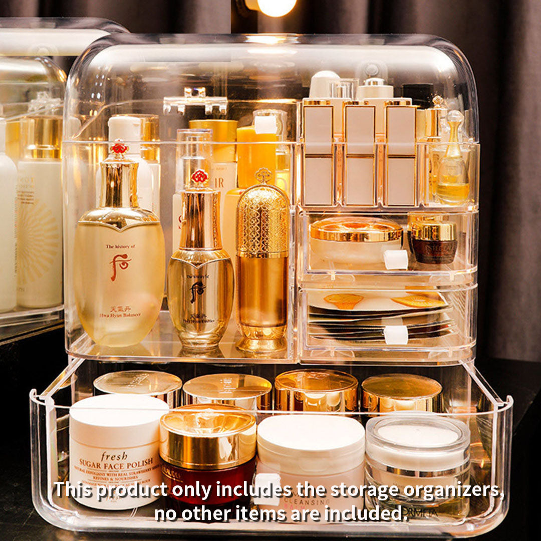 SOGA Transparent Cosmetic Storage Box Clear Makeup Skincare Holder with Lid Drawers Waterproof Dustproof Organiser - Cafe Supply
